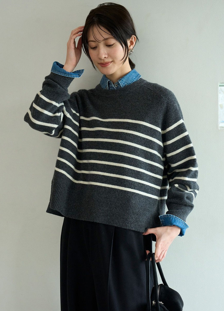 喀什米爾混紡圓領針織衫